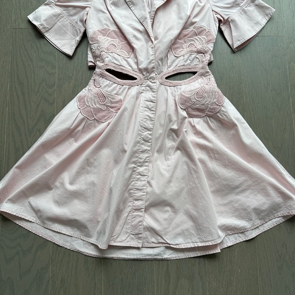 Self-Portrait Pink Cutout Cut Out Mini Dress Lace Appliqué Shirt Dress - US 4 - Picture 4 of 10